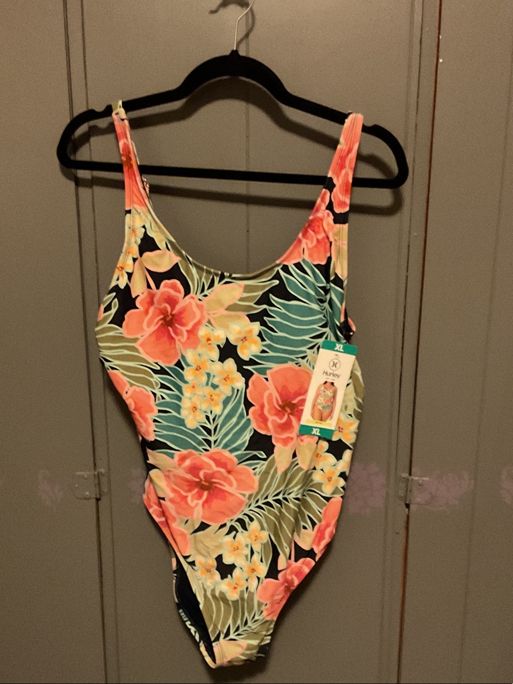 Hurley Girls Floral One-Piece Swimsuit - Black, Coral & Teal